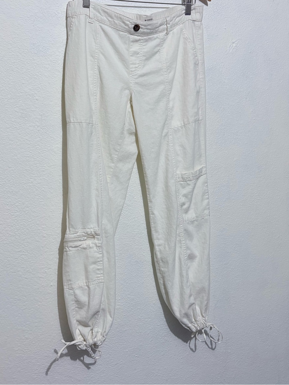 Sincerely Jules Linen Cargo Pants M Jogger White Beachy Elastic Waist Utility